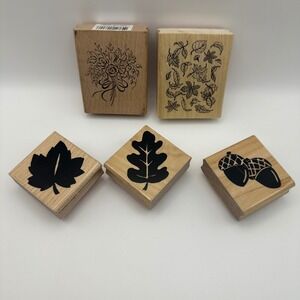Greenbrier JRL Designs Rubber Stamp Lot Autumn's Treasures Fall Leaves Acorns